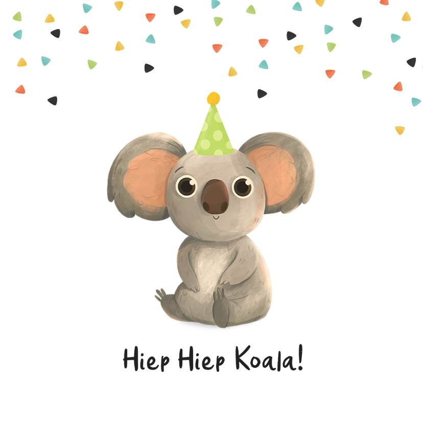 Verjaardagskaarten - Verjaardagskaart kind koala beer confetti gefeliciteerd