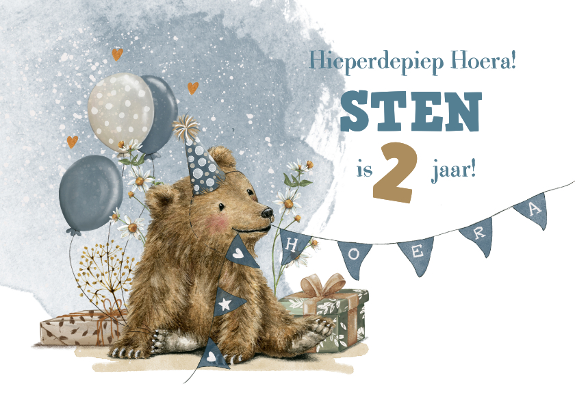 Verjaardagskaart kind met lief beertje en kadootjes - Verjaardagskaarten Verjaardagskaarten - Verjaardagskaart kind met lief beertje en kadootjes