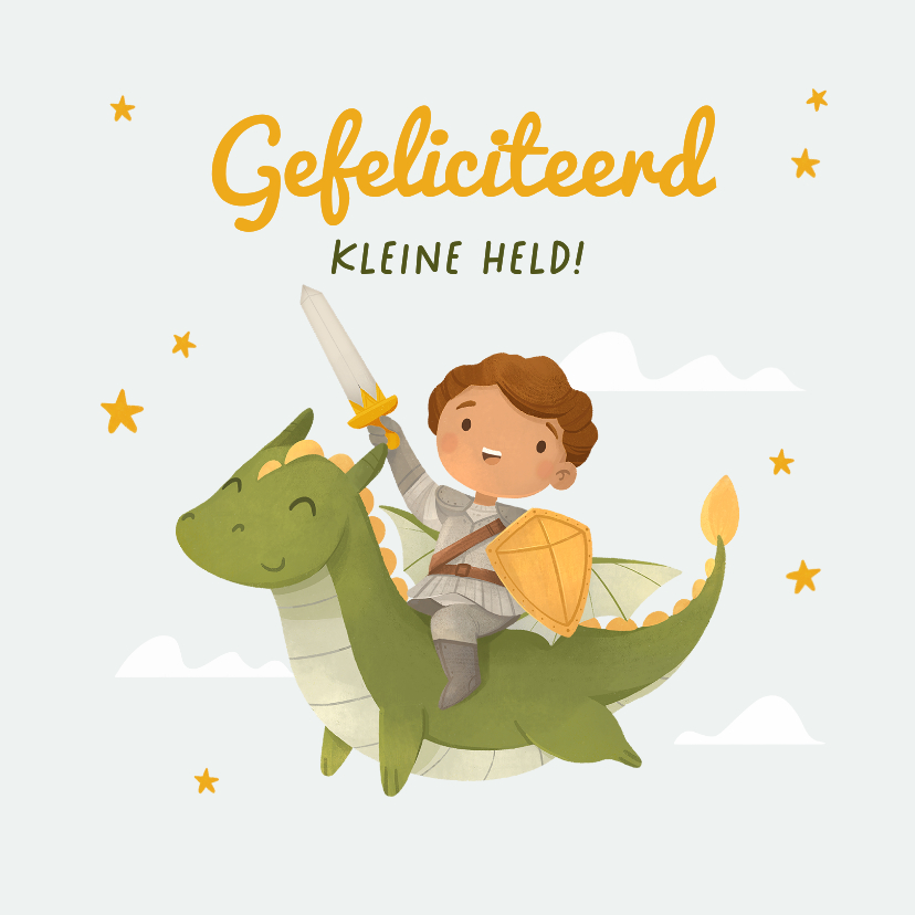 Verjaardagskaarten - Verjaardagskaart kind sprookje ridder draak kasteel