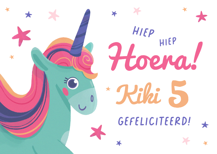 Verjaardagskaarten - Verjaardagskaart kind unicorn eenhoorn sterretjes jarig