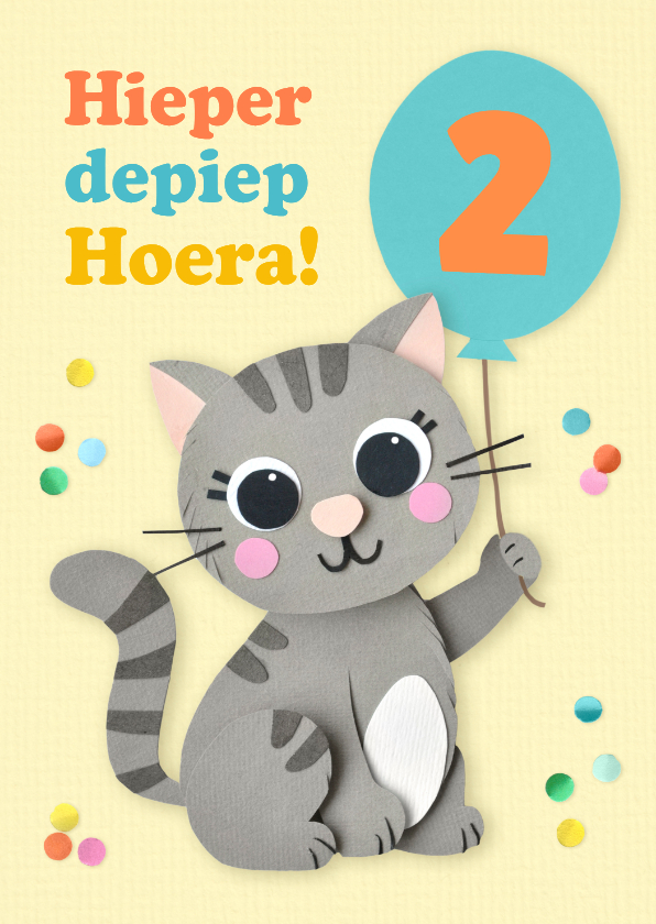 Verjaardagskaarten - Verjaardagskaart kitten met ballon