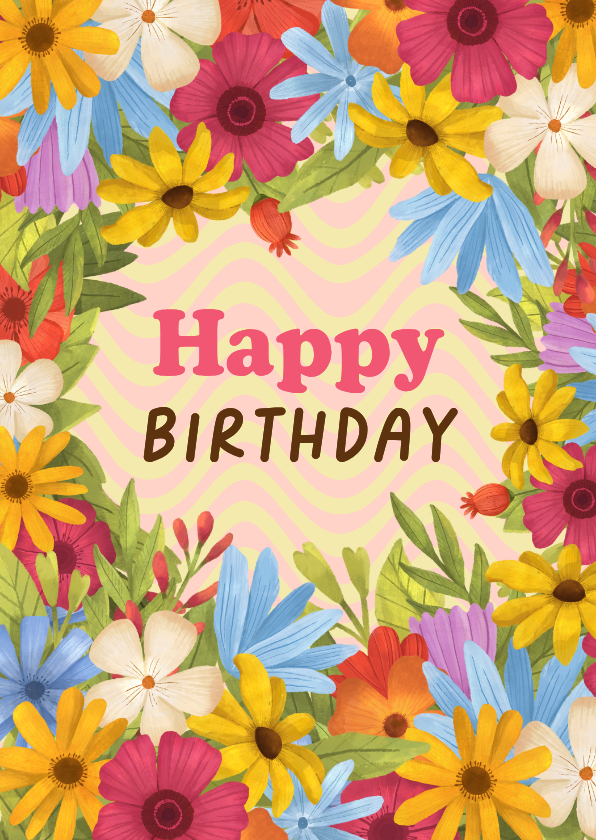 Verjaardagskaarten - Verjaardagskaart kleurrijk bloemen fleurig happy birthday