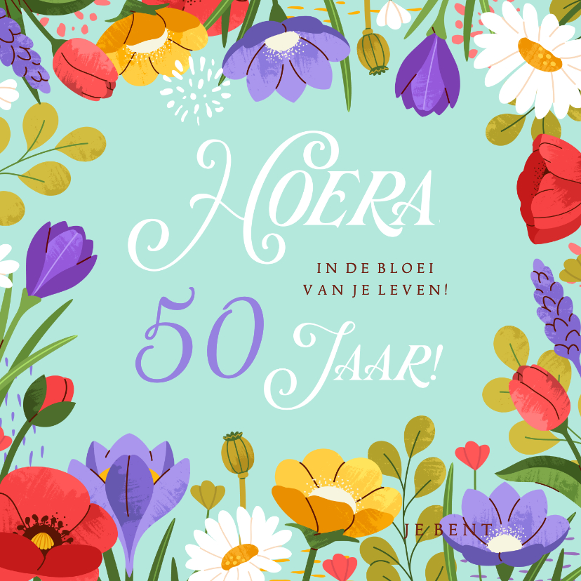 Verjaardagskaart kleurrijk met bloemen & aanpasbare leeftijd - Verjaardagskaarten Verjaardagskaarten - Verjaardagskaart kleurrijk met bloemen & aanpasbare leeftijd