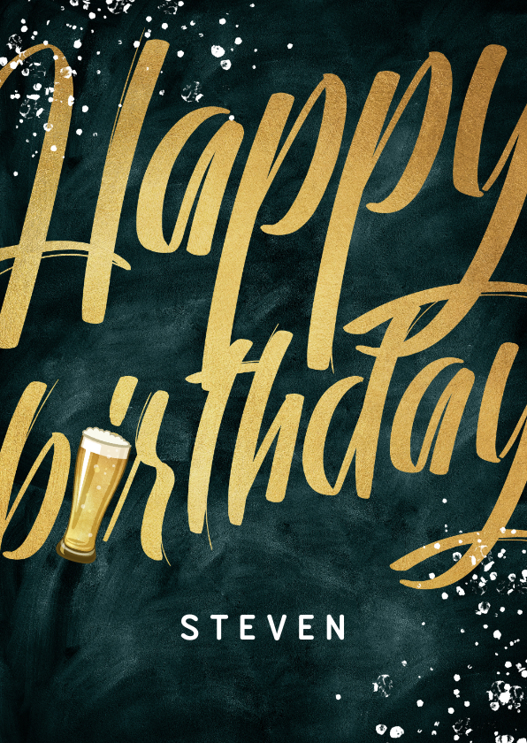 Verjaardagskaarten - Verjaardagskaart krijtbord goud happy birthday bier