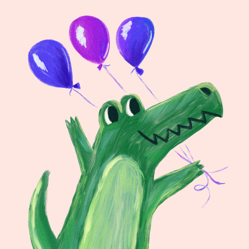 Verjaardagskaarten - Verjaardagskaart krokodil ballon