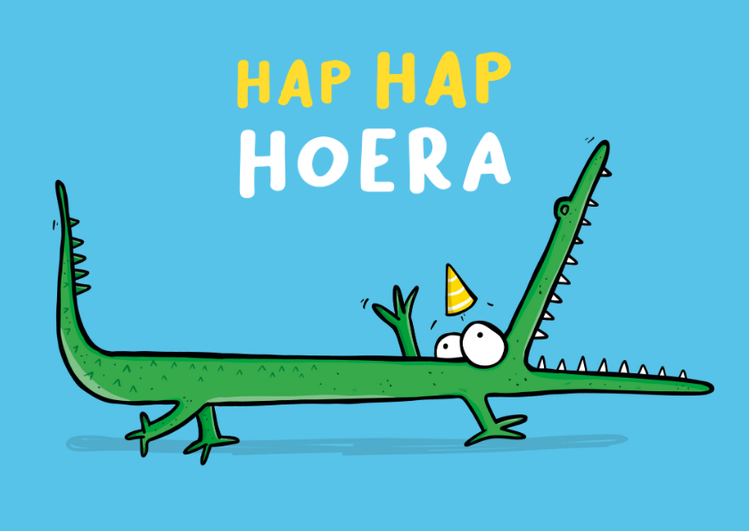 Verjaardagskaarten - Verjaardagskaart krokodil hap hoera!