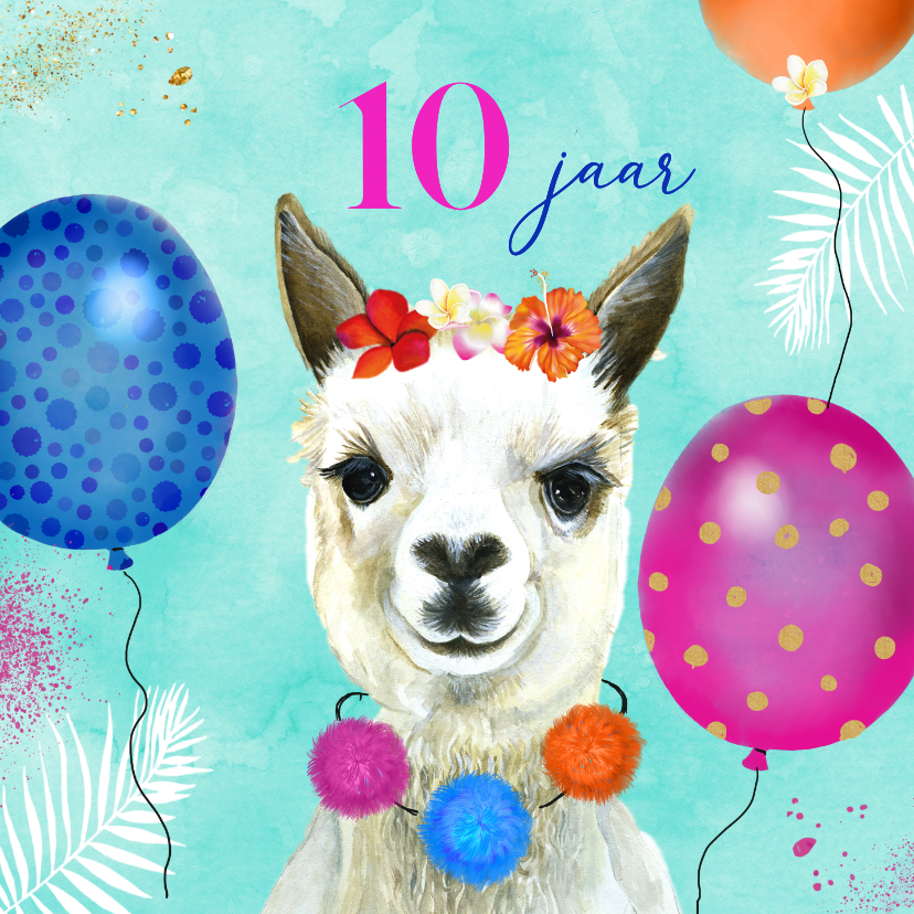 Verjaardagskaart lama ballonnen - Verjaardagskaarten Verjaardagskaarten - Verjaardagskaart lama ballonnen