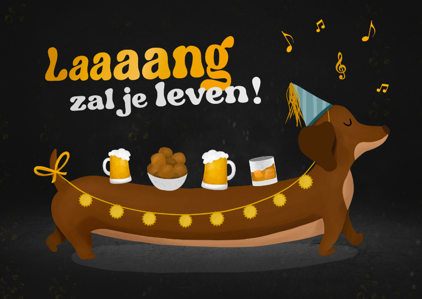 Verjaardagskaarten - Verjaardagskaart Lang zal je leven met teckel met bier