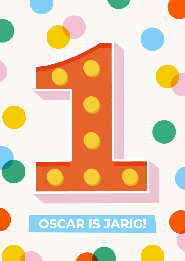 Verjaardagskaarten - Verjaardagskaart leeftijd 1 grote confetti gekleurd vrolijk