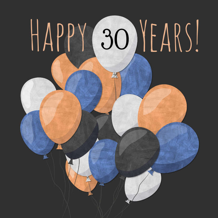Verjaardagskaarten - Verjaardagskaart leeftijd en stijlvolle mannelijke ballonnen