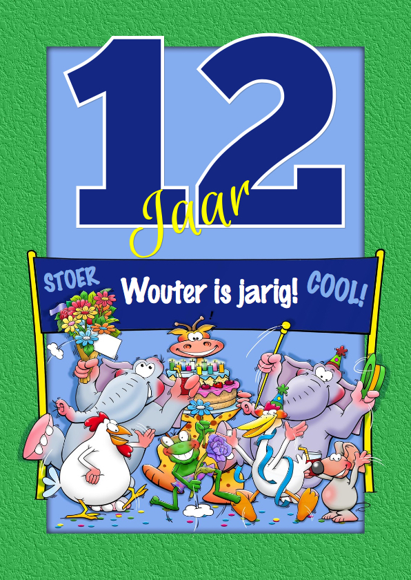 Verjaardagskaart leuk, 12 jaar aanpasbaar - Verjaardagskaarten Verjaardagskaarten - Verjaardagskaart leuk, 12 jaar aanpasbaar