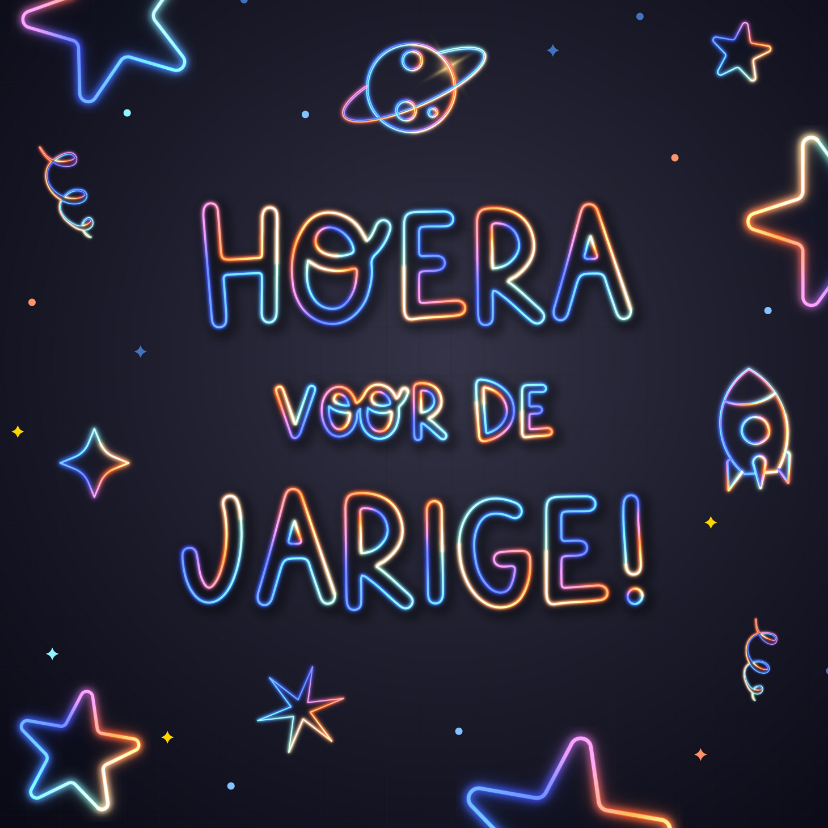 Verjaardagskaarten - Verjaardagskaart lichtgevend met sterren planeten en raket