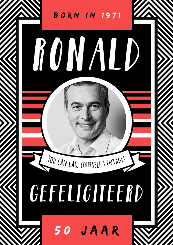 Verjaardagskaarten - Verjaardagskaart man 50 jaar rood stoer foto