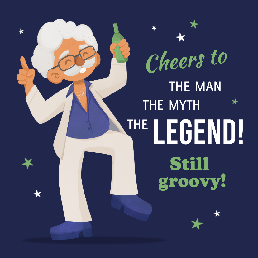 Verjaardagskaarten - Verjaardagskaart man groovy cartoon disco forever young