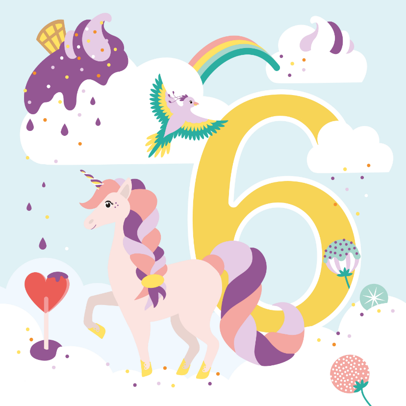 Verjaardagskaarten - verjaardagskaart meisje 6 jaar met eenhoorn