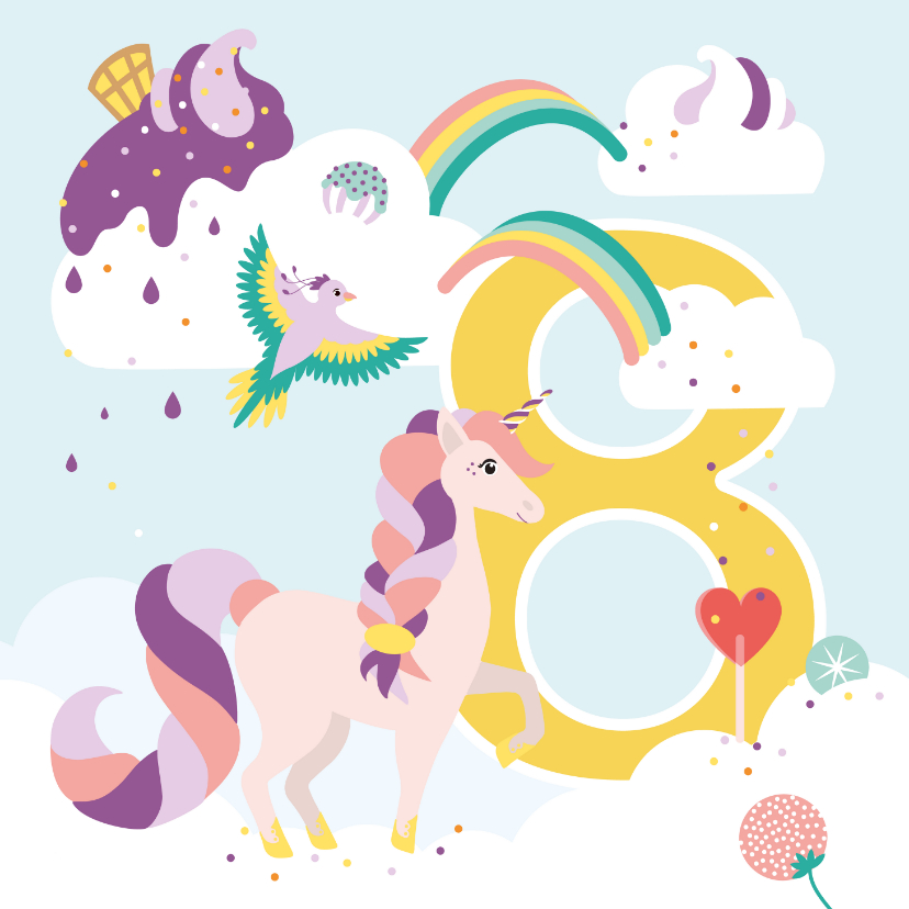 Verjaardagskaarten - Verjaardagskaart meisje 8 jaar met eenhoorn