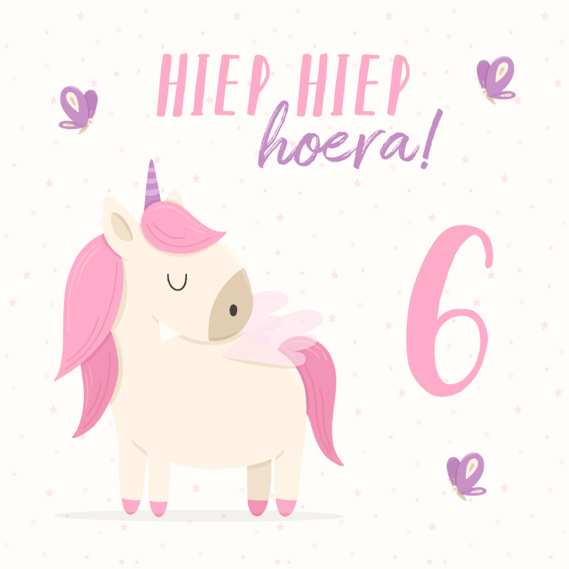 Verjaardagskaarten - Verjaardagskaart meisje met unicorn en vlinders