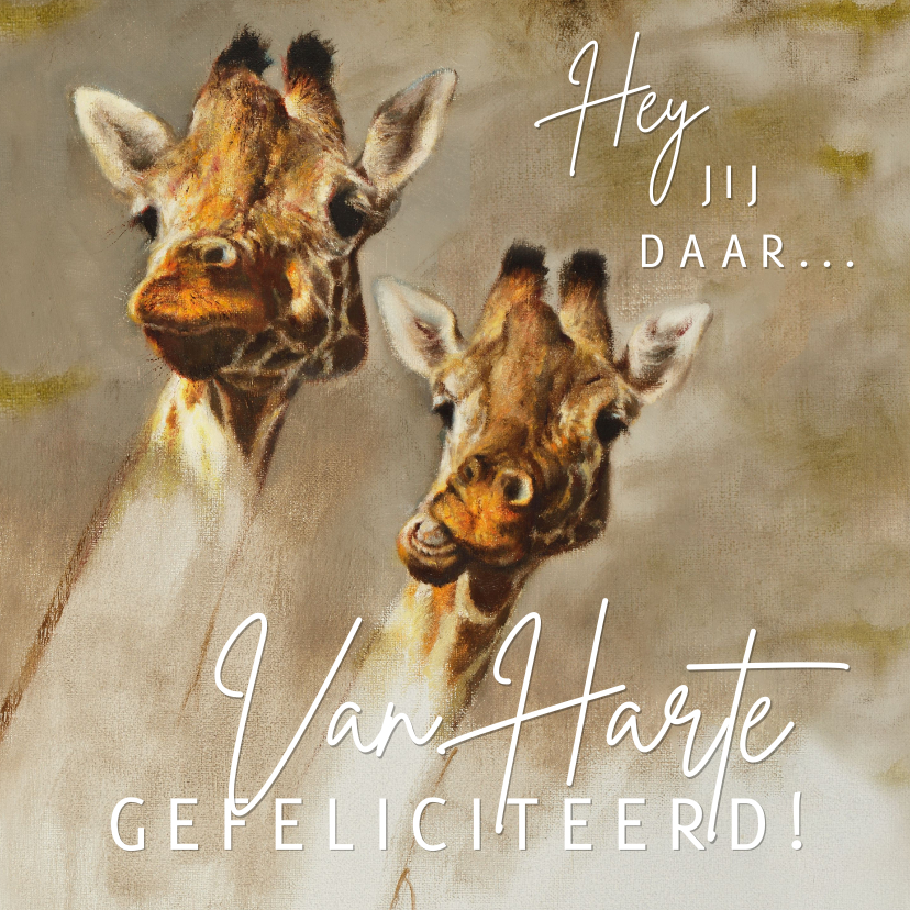 Verjaardagskaarten - Verjaardagskaart met 2 vrolijke giraffen die je begroeten