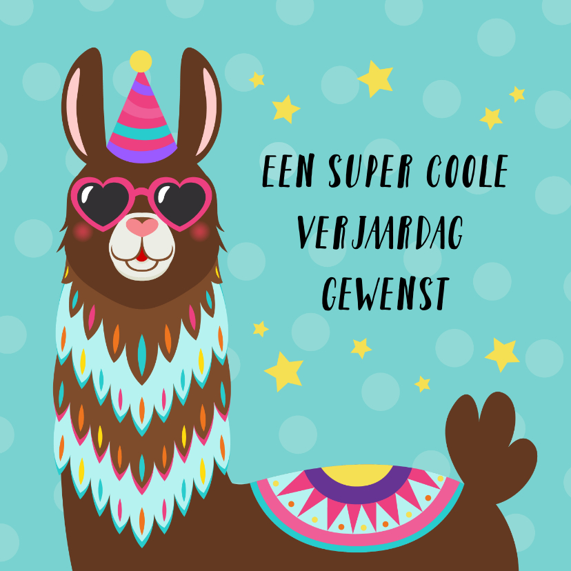 Verjaardagskaarten - Verjaardagskaart met alpaca met bril
