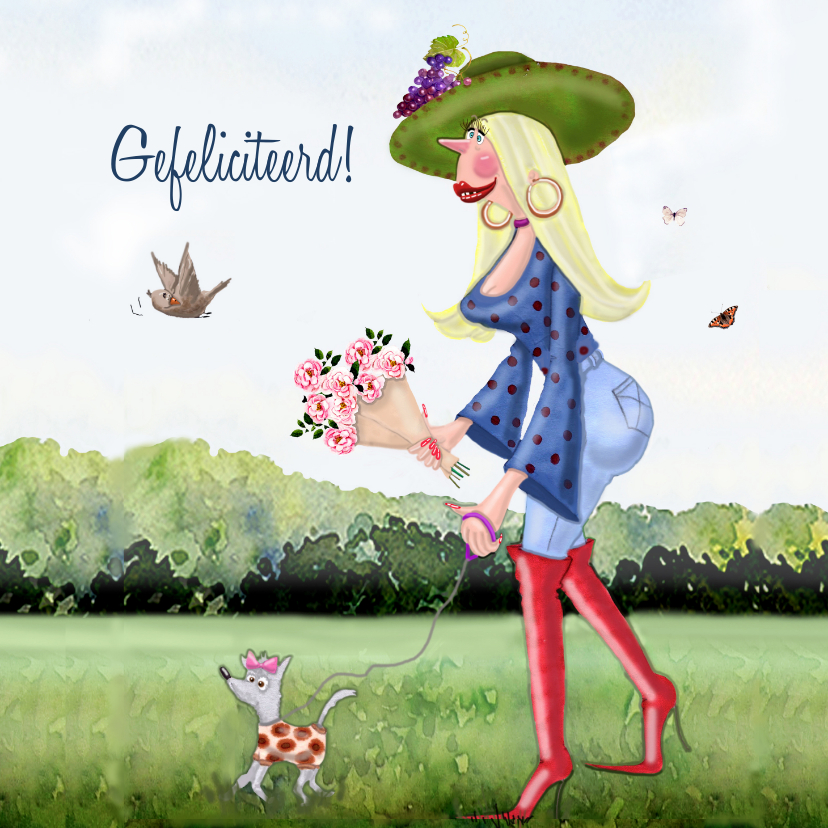 Verjaardagskaart met bloemen op weg naar jou - Verjaardagskaarten Verjaardagskaarten - Verjaardagskaart met bloemen op weg naar jou