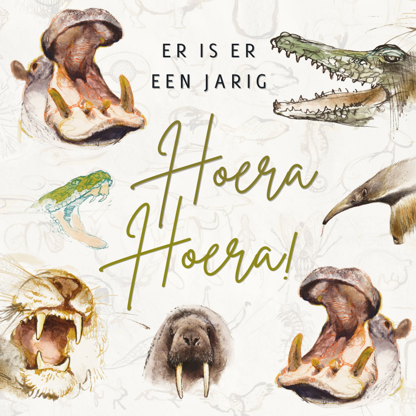 Verjaardagskaarten - Verjaardagskaart met dieren die zingen hoera hoera