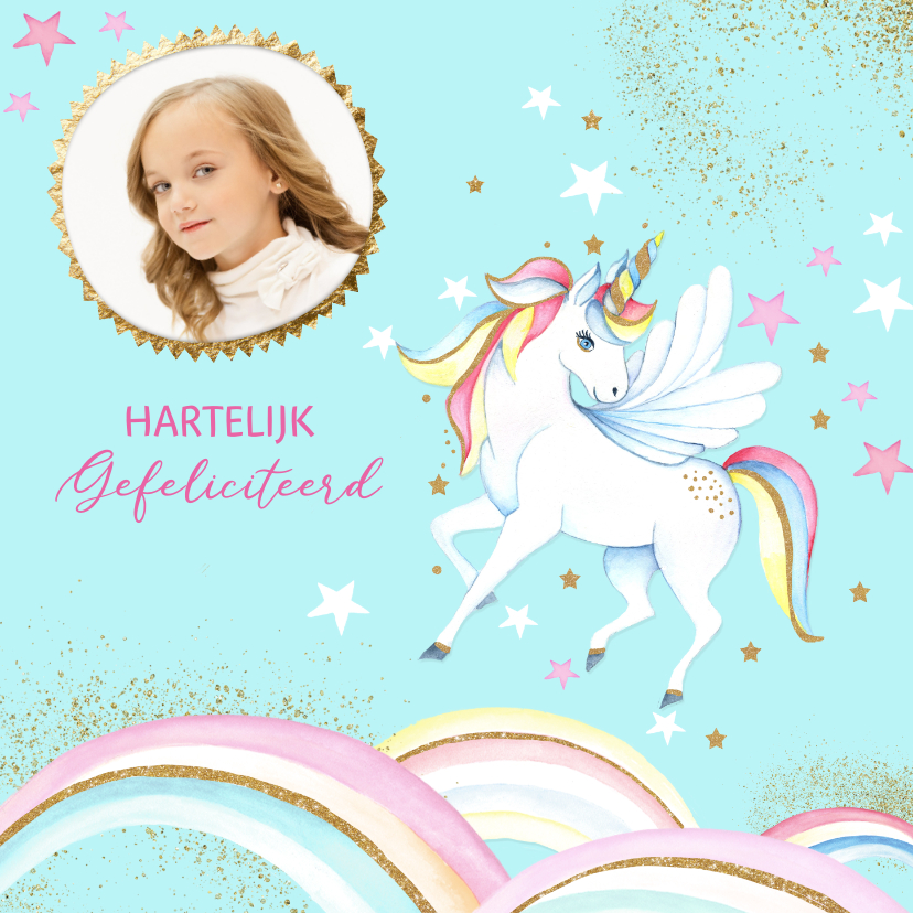 Verjaardagskaarten - Verjaardagskaart met een hippe unicorn 