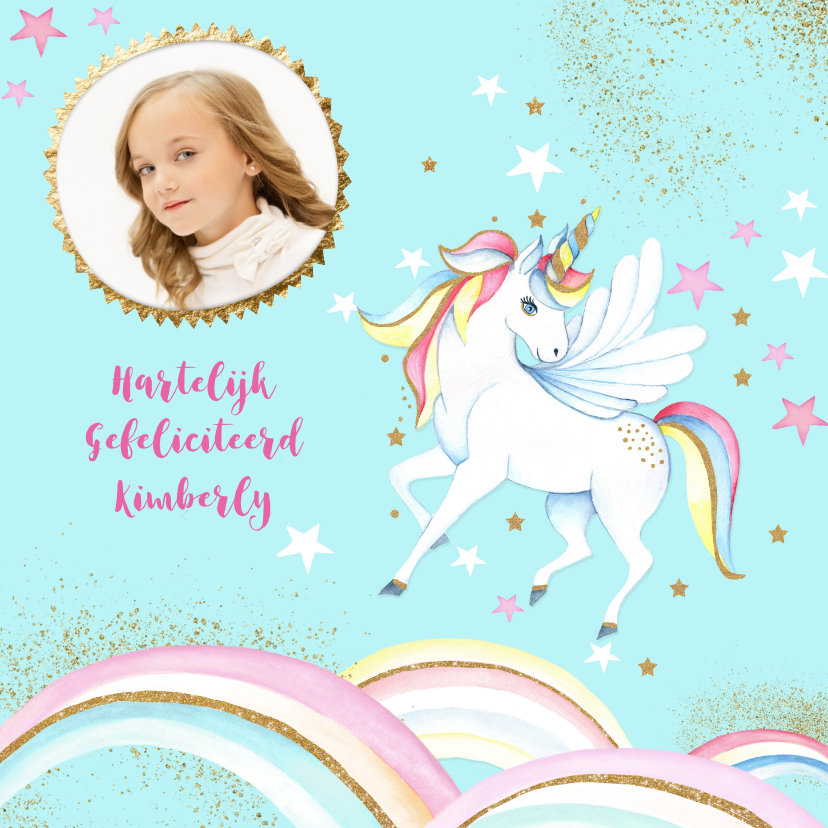 Verjaardagskaart met een hippe unicorn - Verjaardagskaarten Verjaardagskaarten - Verjaardagskaart met een hippe unicorn