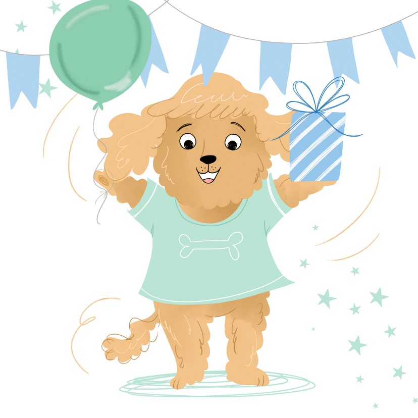 Verjaardagskaarten - Verjaardagskaart met een labradoodle