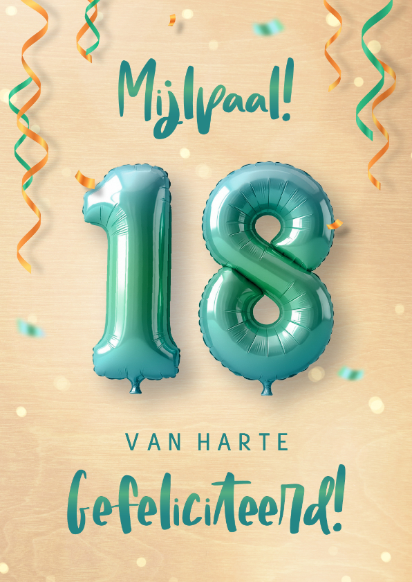 Verjaardagskaarten - Verjaardagskaart met feestelijke heliumballonnen 18 jaar 