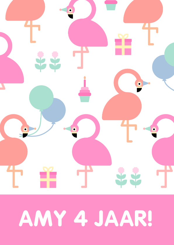Verjaardagskaarten - Verjaardagskaart met feestende flamingo's