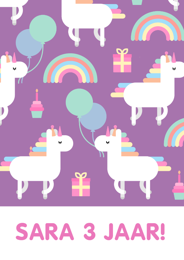 Verjaardagskaarten - Verjaardagskaart met feestende unicorns