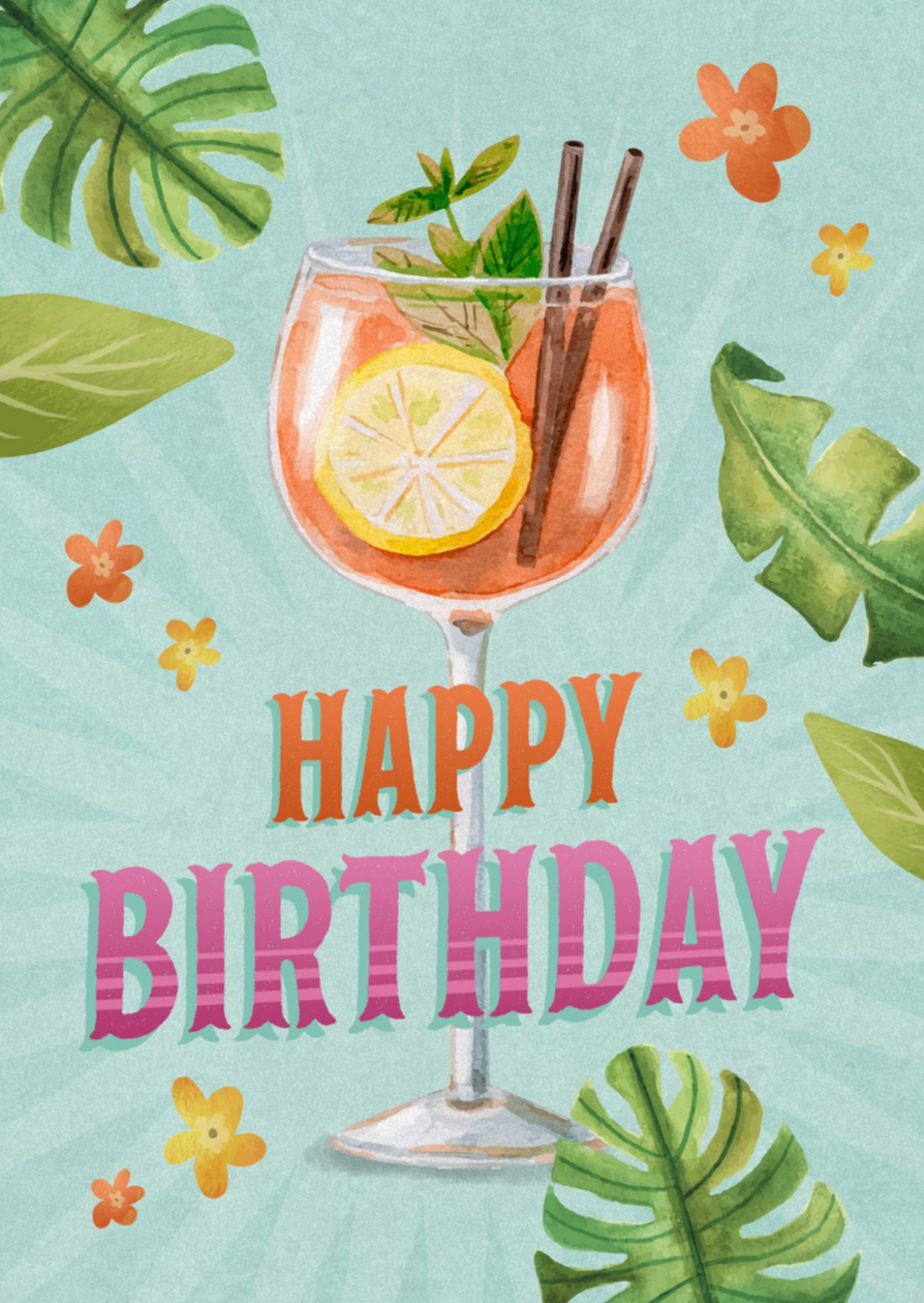Verjaardagskaart met getekende cocktail - Verjaardagskaarten Verjaardagskaarten - Verjaardagskaart met getekende cocktail