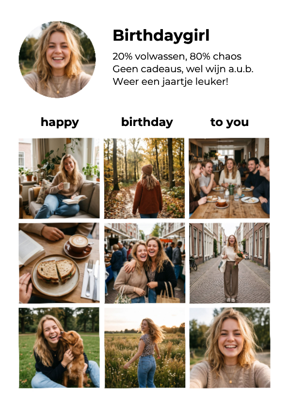 Verjaardagskaart met Instagramfeed fotocollage - Verjaardagskaarten Verjaardagskaarten - Verjaardagskaart met Instagramfeed fotocollage