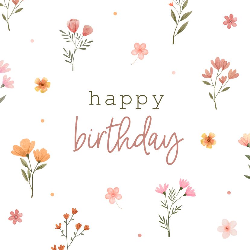 Verjaardagskaarten - Verjaardagskaart met kleine kleurrijke bloemen