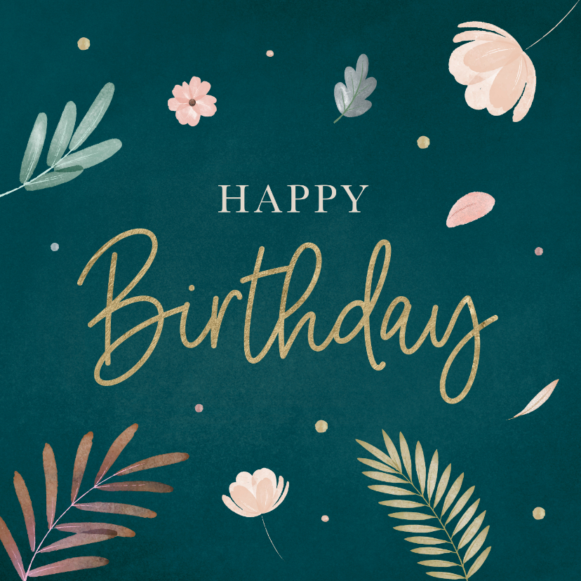 Verjaardagskaarten - Verjaardagskaart met kleurrijk botanisch patroon