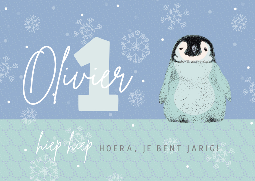 Verjaardagskaarten - Verjaardagskaart met pinguïn in het blauw