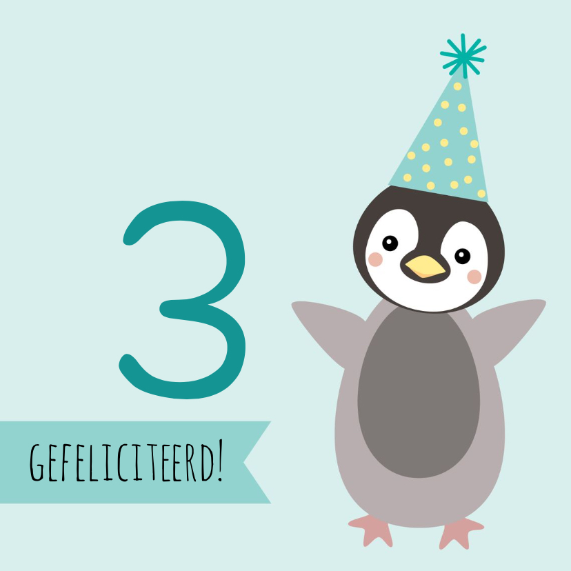 Verjaardagskaart met pinguïn met feesthoed - Verjaardagskaarten Verjaardagskaarten - Verjaardagskaart met pinguïn met feesthoed