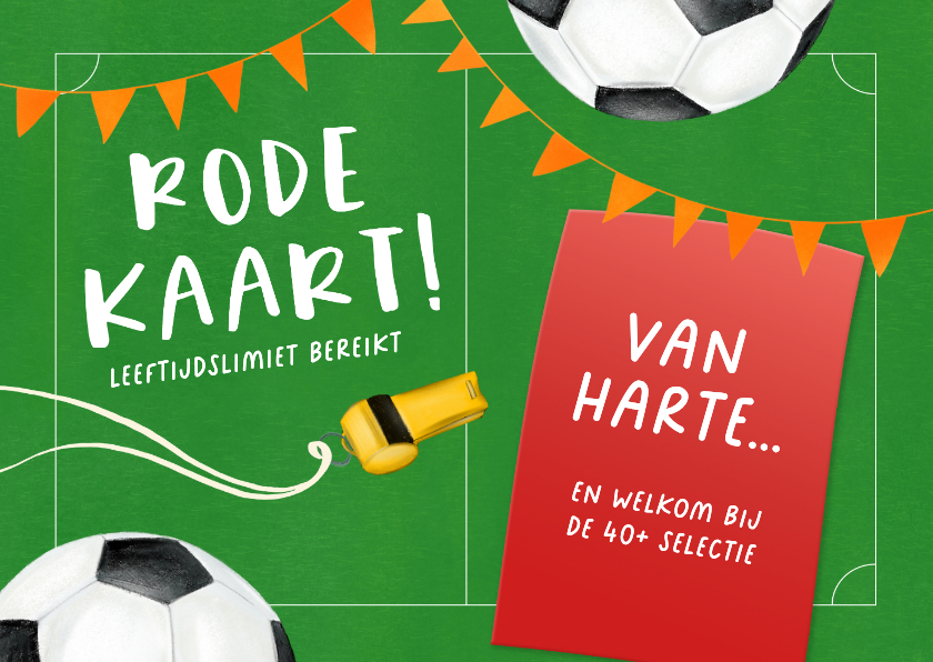 Verjaardagskaarten - Verjaardagskaart met rode kaart en vlaggetjes