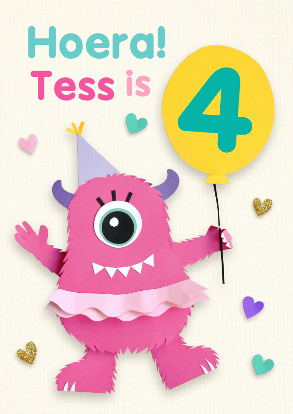 Verjaardagskaarten - Verjaardagskaart met roze monster
