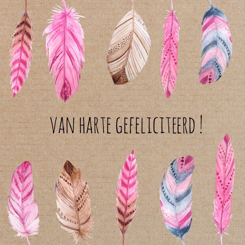 Verjaardagskaart met roze veertjes - Verjaardagskaarten Verjaardagskaarten - Verjaardagskaart met roze veertjes