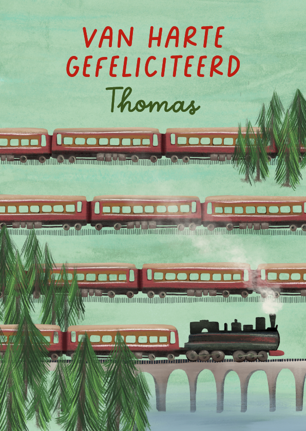 Verjaardagskaarten - Verjaardagskaart met stoomtrein op brug
