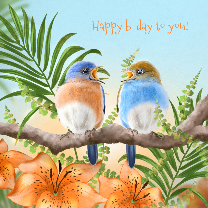 Verjaardagskaarten - Verjaardagskaart met twee zingende vogels