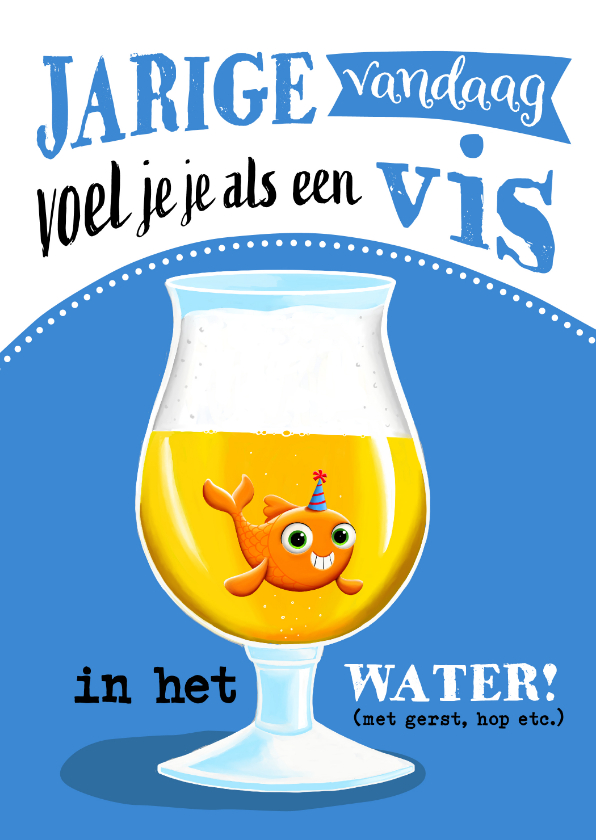 Verjaardagskaarten - Verjaardagskaart met vis in bierglas