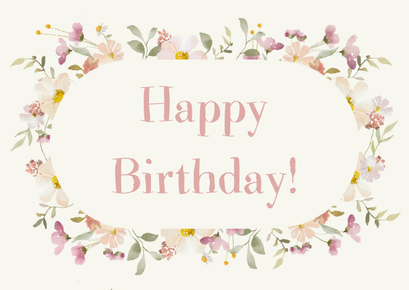Verjaardagskaarten - Verjaardagskaart met vrolijke bloemen en Happy Birthday