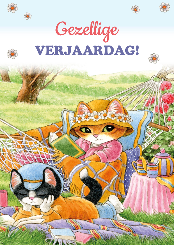 Verjaardagskaart Molly in de hangmat - Verjaardagskaarten Verjaardagskaarten - Verjaardagskaart Molly in de hangmat