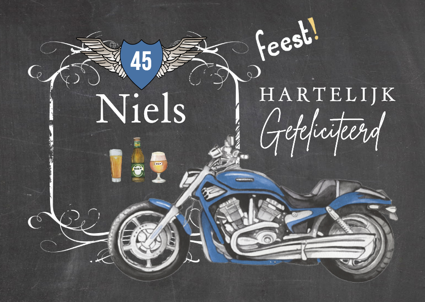 Verjaardagskaarten - Verjaardagskaart motor in vintagestijl