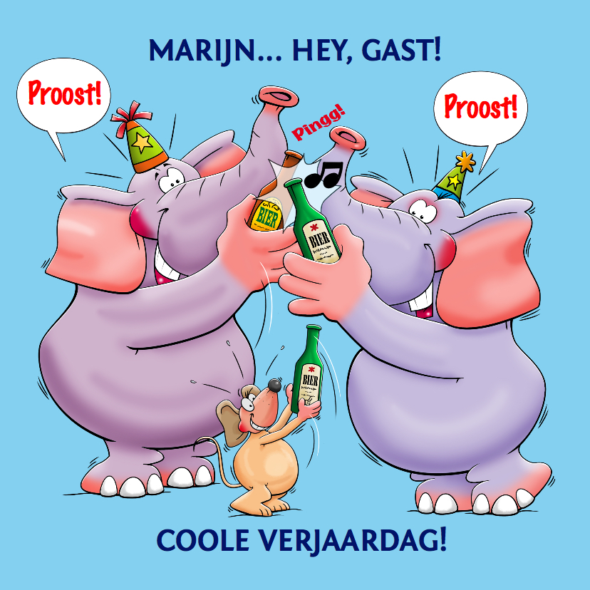 Verjaardagskaart olifanten proosten met muisje - Verjaardagskaarten Verjaardagskaarten - Verjaardagskaart olifanten proosten met muisje