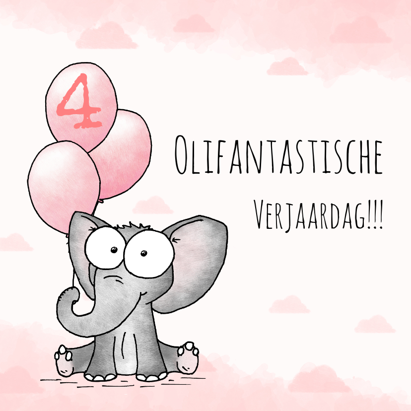 Verjaardagskaarten - Verjaardagskaart olifantje - Olifantastische verjaardag!