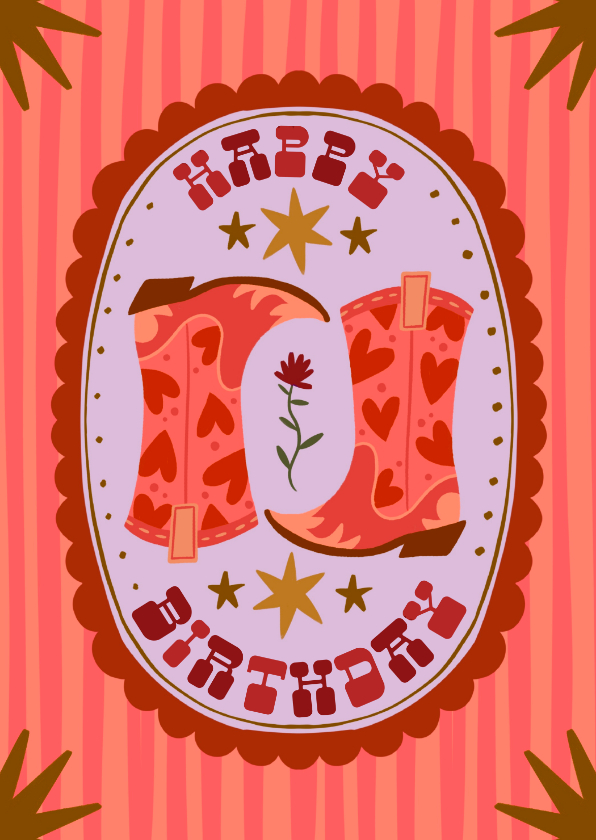 Verjaardagskaarten - Verjaardagskaart pink heart cowboy boots 