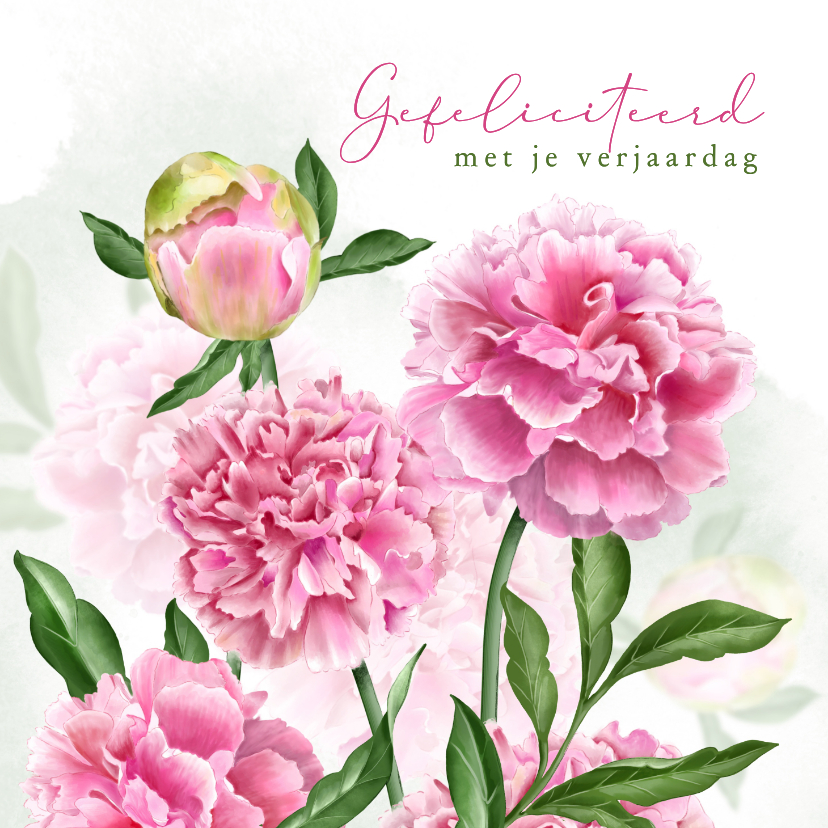 Verjaardagskaarten - Verjaardagskaart pioenrozen in pastelroze